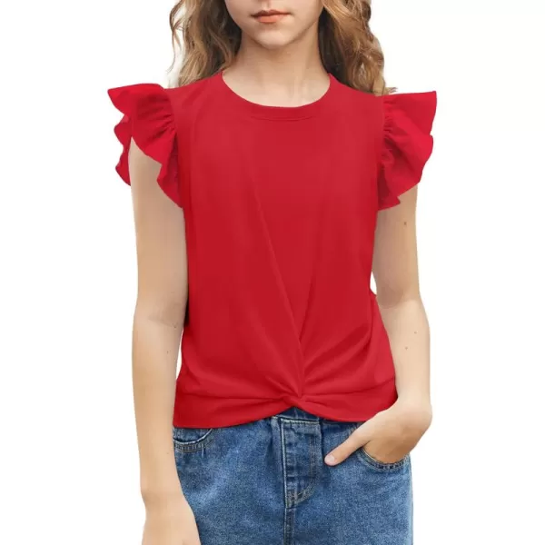 Arshiner Girls Shirt Short-Sleeve Twist Front T-Shirt for Girls Cute Flying Sleeves Summer Blouse for Girls Tunic Tee Tops