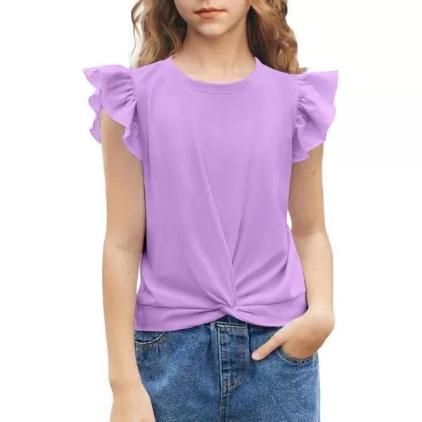 Arshiner Girls Shirt Short-Sleeve Twist Front T-Shirt for Girls Cute Flying Sleeves Summer Blouse for Girls Tunic Tee Tops