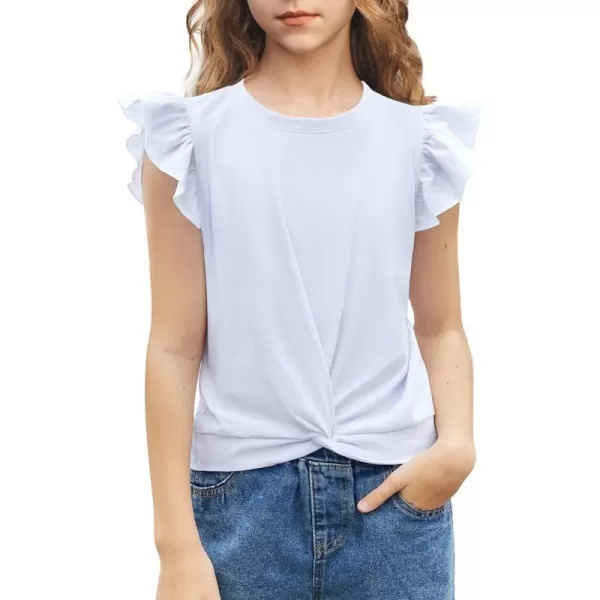 Arshiner Girls Shirt Short-Sleeve Twist Front T-Shirt for Girls Cute Flying Sleeves Summer Blouse for Girls Tunic Tee Tops