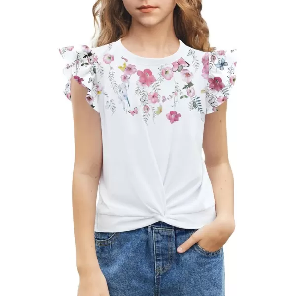 Arshiner Girls Shirt Short-Sleeve Twist Front T-Shirt for Girls Cute Flying Sleeves Summer Blouse for Girls Tunic Tee Tops