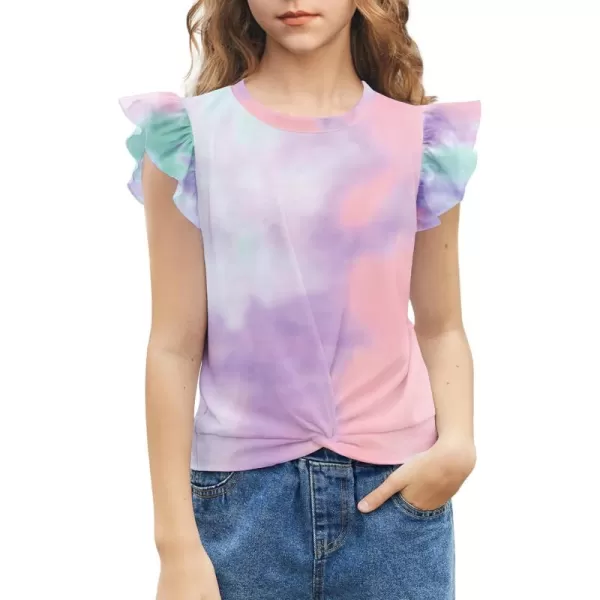 Arshiner Girls Shirt Short-Sleeve Twist Front T-Shirt for Girls Cute Flying Sleeves Summer Blouse for Girls Tunic Tee Tops