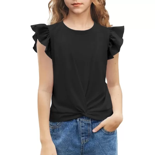 Arshiner Girls Shirt Short-Sleeve Twist Front T-Shirt for Girls Cute Flying Sleeves Summer Blouse for Girls Tunic Tee Tops
