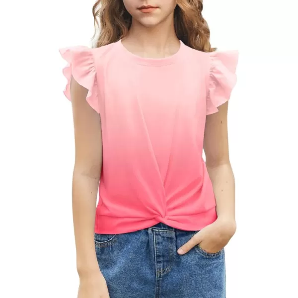 Arshiner Girls Shirt Short-Sleeve Twist Front T-Shirt for Girls Cute Flying Sleeves Summer Blouse for Girls Tunic Tee Tops