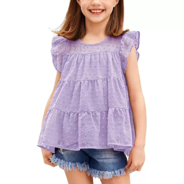 Arshiner Girls Shirts Ruffle Sleeve Summer Tops Chiffon Swiss Dot Casual Blouses Tunic