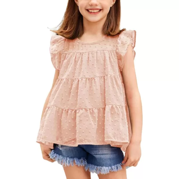 Arshiner Girls Shirts Ruffle Sleeve Summer Tops Chiffon Swiss Dot Casual Blouses Tunic