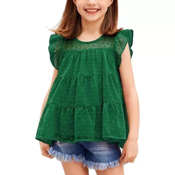 Arshiner Girls Shirts Ruffle Sleeve Summer Tops Chiffon Swiss Dot Casual Blouses Tunic