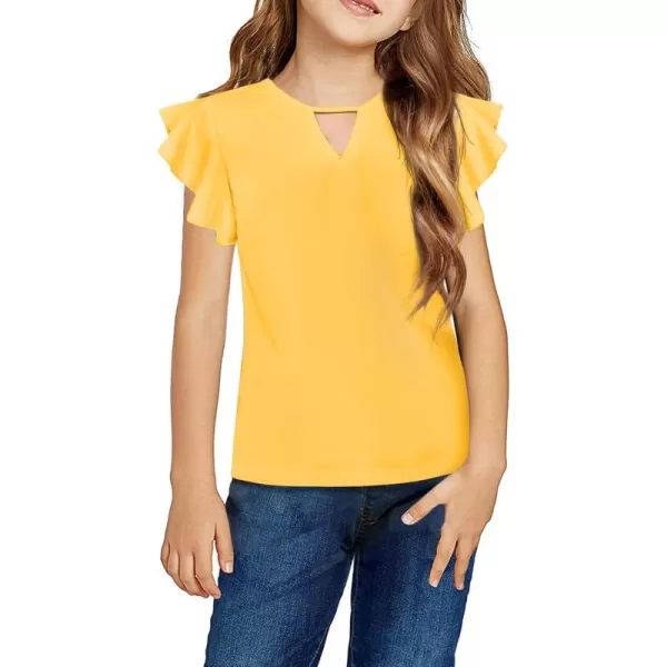 Arshiner Girls Shirts Short Sleeve Tee Ruffle Solid Summer Keyhole Neck Cotton Blouse Tops