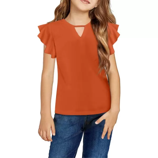 Arshiner Girls Shirts Short Sleeve Tee Ruffle Solid Summer Keyhole Neck Cotton Blouse Tops