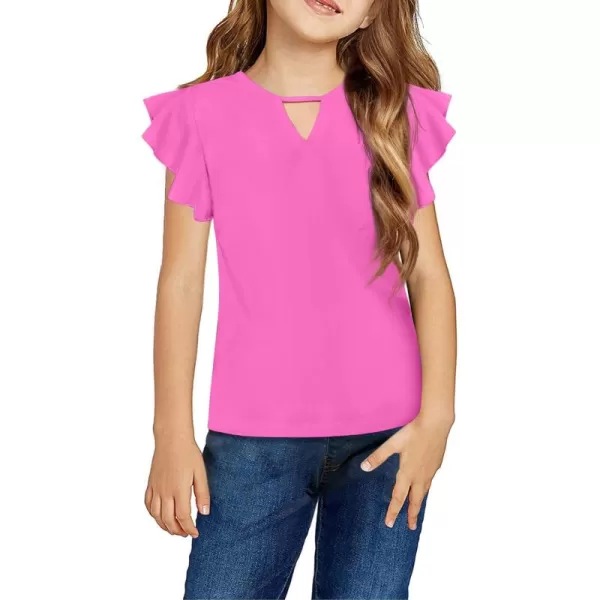 Arshiner Girls Shirts Short Sleeve Tee Ruffle Solid Summer Keyhole Neck Cotton Blouse Tops