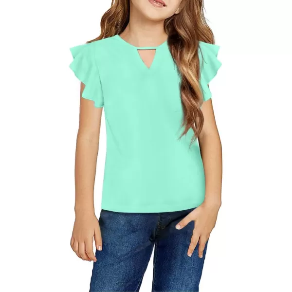 Arshiner Girls Shirts Short Sleeve Tee Ruffle Solid Summer Keyhole Neck Cotton Blouse Tops