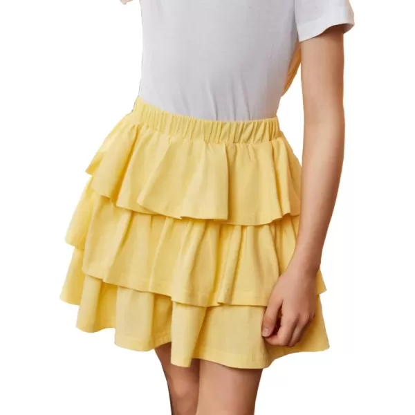Arshiner Girls Summer Cute High Waist Ruffle Skirt Flared Pleated Solid Color Skirt