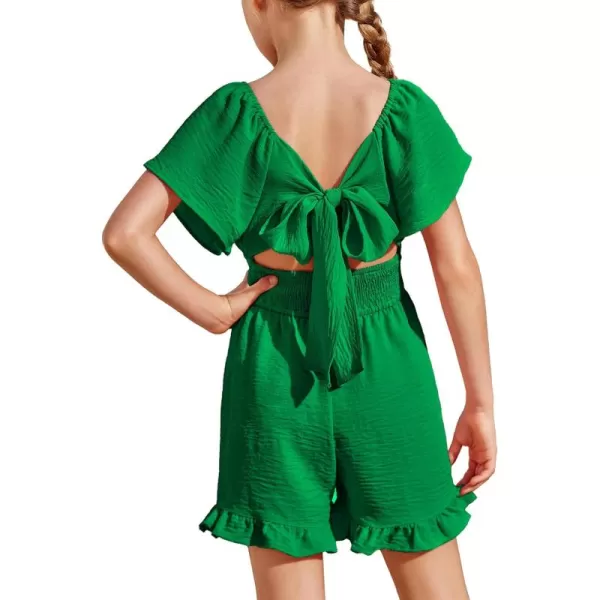 Arshiner Girls Summer Jumpsuits Tie Back Off Shoulder Short Sleeve One Piece Rompers Ruffle Smocked Casual Shorts Outfits