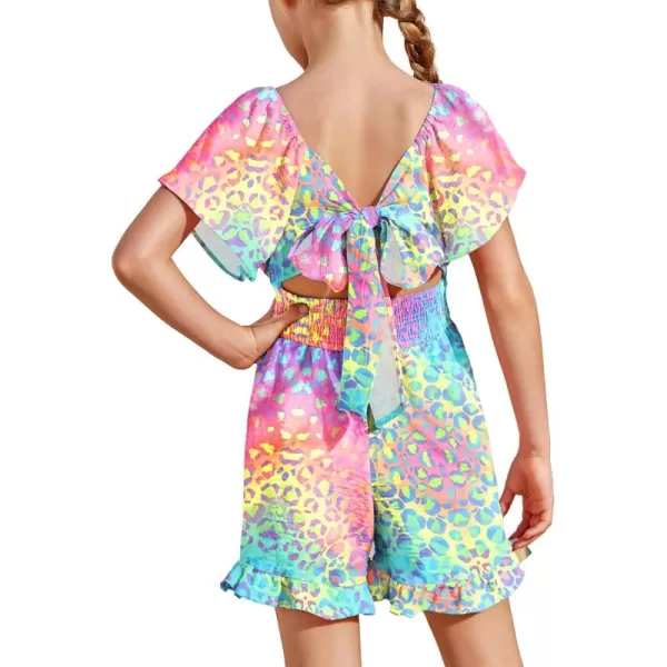 Arshiner Girls Summer Jumpsuits Tie Back Off Shoulder Short Sleeve One Piece Rompers Ruffle Smocked Casual Shorts Outfits