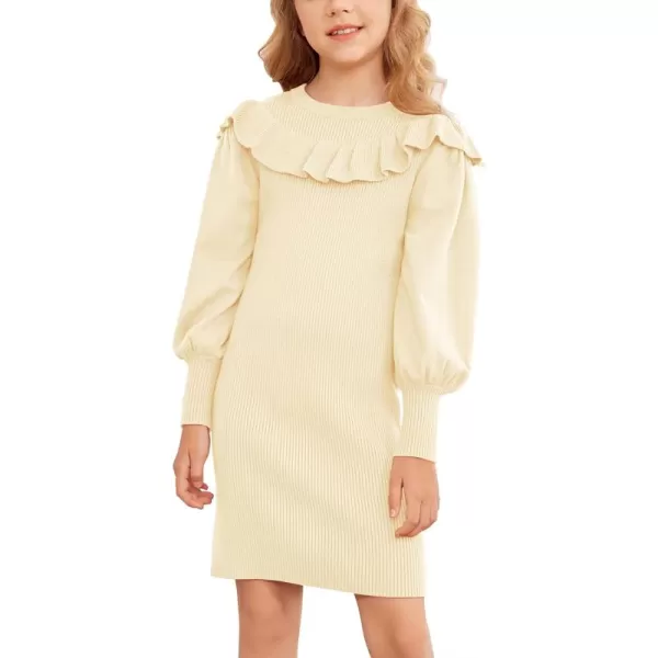 Arshiner Girls Sweater Dress Crew Neck Knit Puff Long Sleeves Ruffles Fall Winter Jumper Pullover Dresses for 5-14 Years