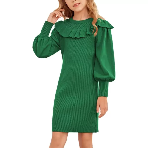 Arshiner Girls Sweater Dress Crew Neck Knit Puff Long Sleeves Ruffles Fall Winter Jumper Pullover Dresses for 5-14 Years