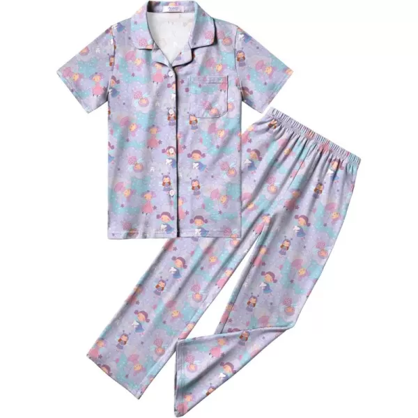 Arshiner Pajamas for Girls Short Sleeve Long Pants Outfit 2 Piece Sleepwear Button Pjs Sets