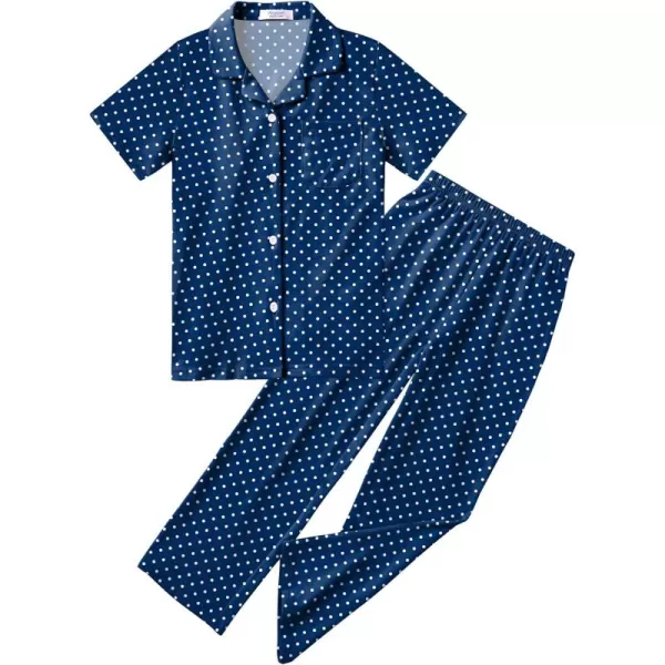 Arshiner Pajamas for Girls Short Sleeve Long Pants Outfit 2 Piece Sleepwear Button Pjs Sets