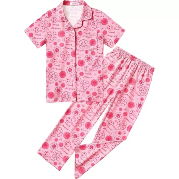 Arshiner Pajamas for Girls Short Sleeve Long Pants Outfit 2 Piece Sleepwear Button Pjs Sets
