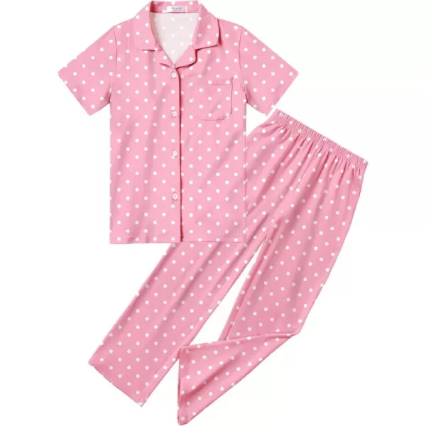Arshiner Pajamas for Girls Short Sleeve Long Pants Outfit 2 Piece Sleepwear Button Pjs Sets
