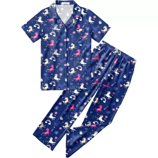 Arshiner Pajamas for Girls Short Sleeve Long Pants Outfit 2 Piece Sleepwear Button Pjs Sets