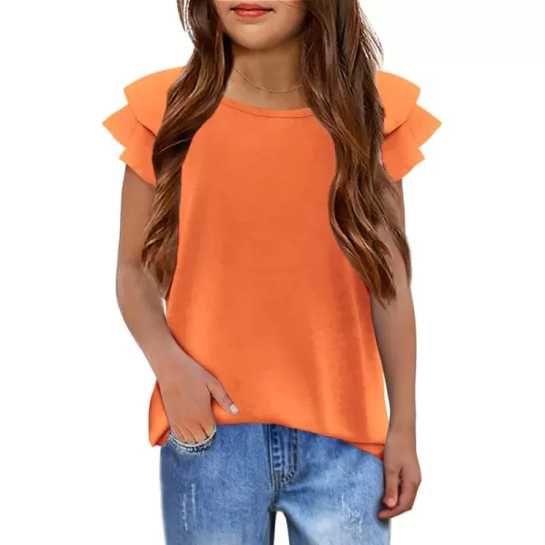 Girls T Shirts Ruffle Short Sleeve Round Neck Loose Blouse Summer Solid Color Casual Girl Tee Tops for 3-12 Years
