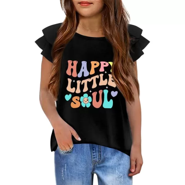 Girls T Shirts Ruffle Short Sleeve Round Neck Loose Blouse Summer Solid Color Casual Girl Tee Tops for 3-12 Years