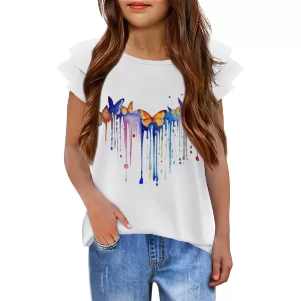 Girls T Shirts Ruffle Short Sleeve Round Neck Loose Blouse Summer Solid Color Casual Girl Tee Tops for 3-12 Years