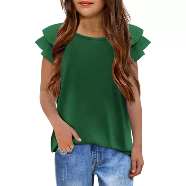 Girls T Shirts Ruffle Short Sleeve Round Neck Loose Blouse Summer Solid Color Casual Girl Tee Tops for 3-12 Years