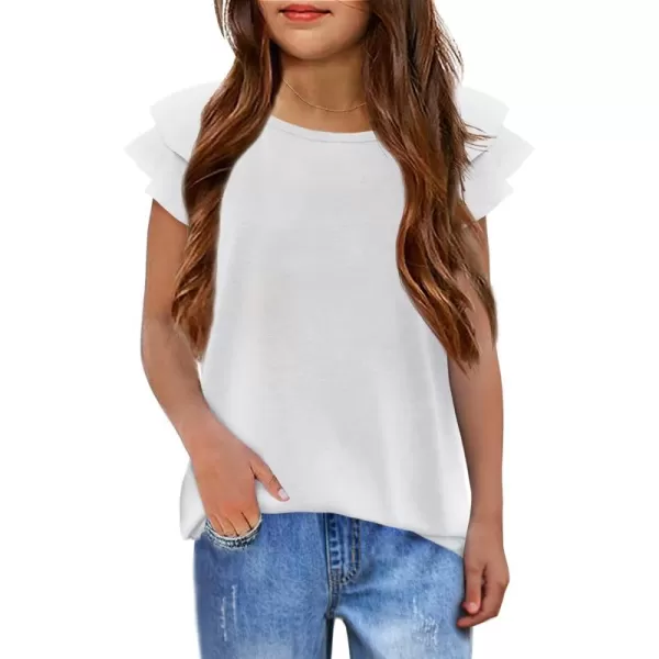 Girls T Shirts Ruffle Short Sleeve Round Neck Loose Blouse Summer Solid Color Casual Girl Tee Tops for 3-12 Years