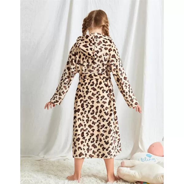Arshiner Boys Girls Flannel Bathrobes Soft Fuzzy Hooded Robe Sleepwear with Belt for Kids
