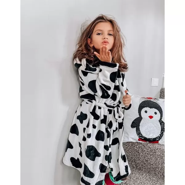 Arshiner Boys Girls Flannel Bathrobes Soft Fuzzy Hooded Robe Sleepwear with Belt for Kids