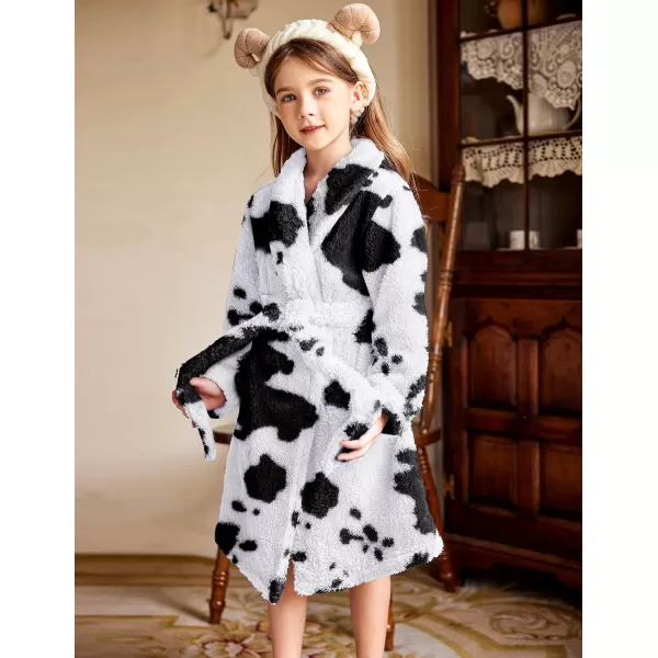 Arshiner Boys Girls Flannel Bathrobes Soft Fuzzy Hooded Robe Sleepwear with Belt for Kids