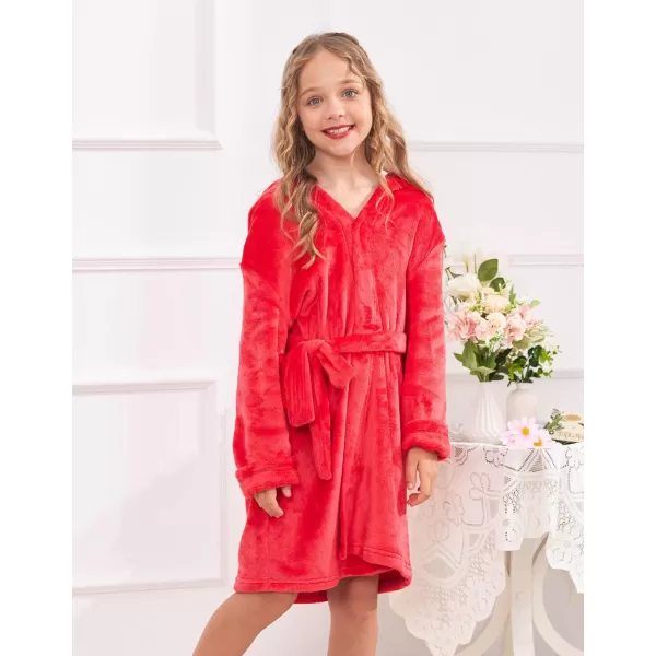 Arshiner Boys Girls Flannel Bathrobes Soft Fuzzy Hooded Robe Sleepwear with Belt for Kids
