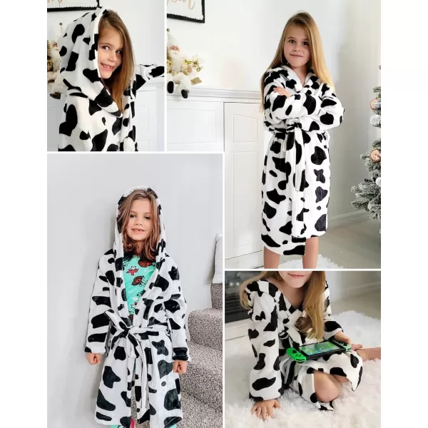 Arshiner Boys Girls Flannel Bathrobes Soft Fuzzy Hooded Robe Sleepwear with Belt for Kids