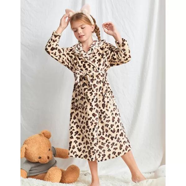 Arshiner Boys Girls Flannel Bathrobes Soft Fuzzy Hooded Robe Sleepwear with Belt for Kids