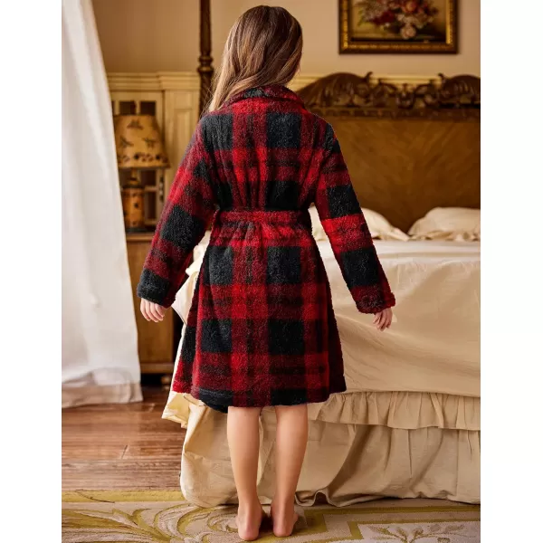 Arshiner Boys Girls Flannel Bathrobes Soft Fuzzy Hooded Robe Sleepwear with Belt for Kids