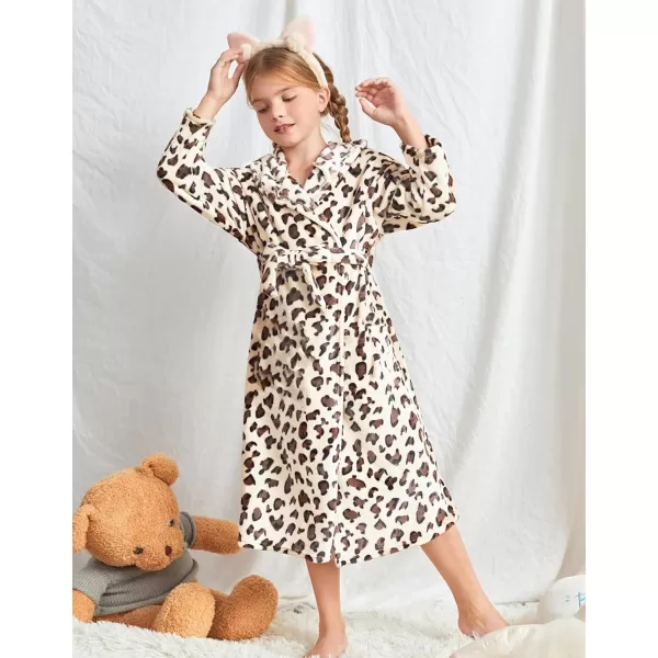Arshiner Boys Girls Flannel Bathrobes Soft Fuzzy Hooded Robe Sleepwear with Belt for Kids