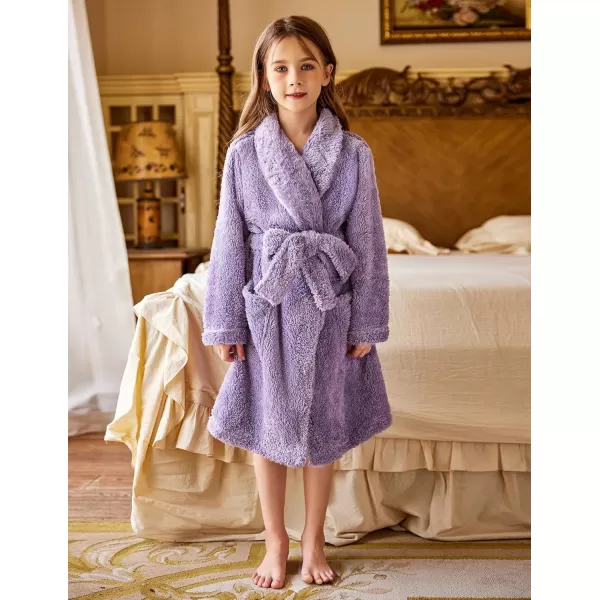 Arshiner Boys Girls Flannel Bathrobes Soft Fuzzy Hooded Robe Sleepwear with Belt for Kids