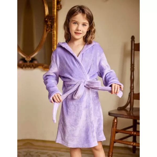 Arshiner Boys Girls Flannel Bathrobes Soft Fuzzy Hooded Robe Sleepwear with Belt for Kids