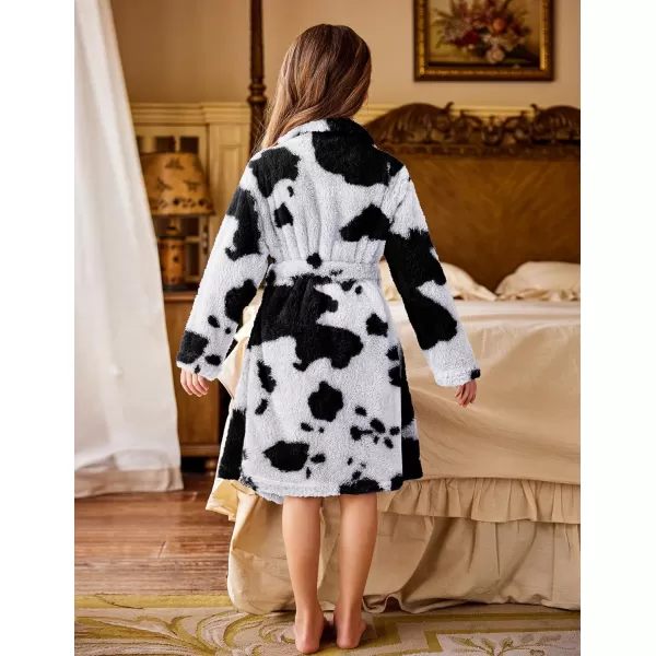Arshiner Boys Girls Flannel Bathrobes Soft Fuzzy Hooded Robe Sleepwear with Belt for Kids