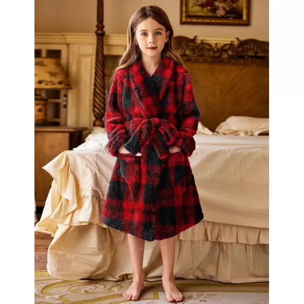 Arshiner Boys Girls Flannel Bathrobes Soft Fuzzy Hooded Robe Sleepwear with Belt for Kids