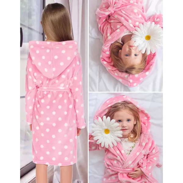 Arshiner Boys Girls Flannel Bathrobes Soft Fuzzy Hooded Robe Sleepwear with Belt for Kids