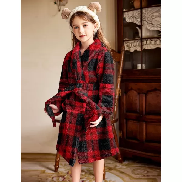 Arshiner Boys Girls Flannel Bathrobes Soft Fuzzy Hooded Robe Sleepwear with Belt for Kids