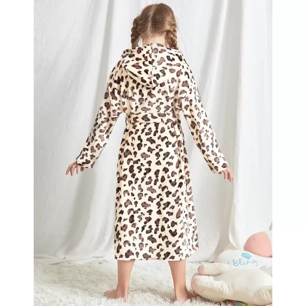 Arshiner Boys Girls Flannel Bathrobes Soft Fuzzy Hooded Robe Sleepwear with Belt for Kids