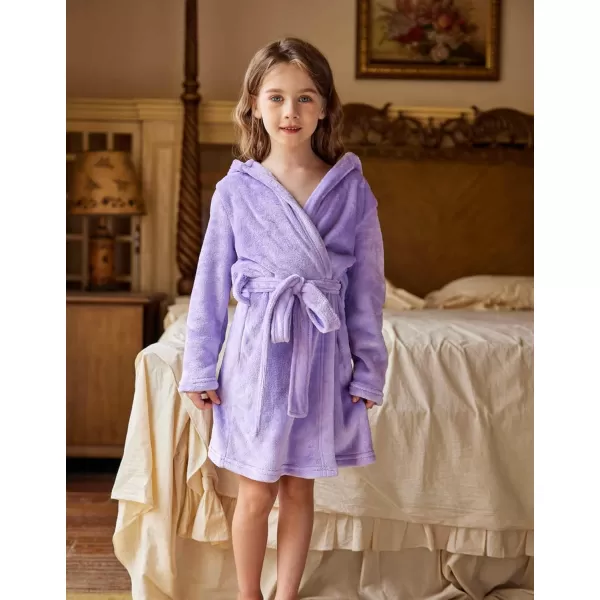 Arshiner Boys Girls Flannel Bathrobes Soft Fuzzy Hooded Robe Sleepwear with Belt for Kids
