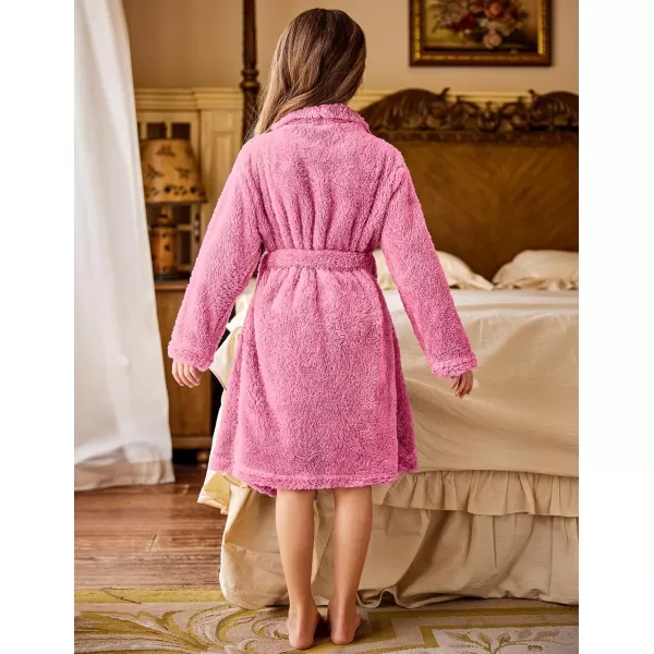 Arshiner Boys Girls Flannel Bathrobes Soft Fuzzy Hooded Robe Sleepwear with Belt for Kids