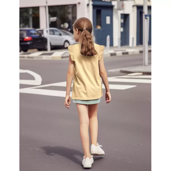 Arshiner Girls Basic Ruffle Sleeve Cute T-Shirt Stretchy Tunic Tank Tops School Blouse