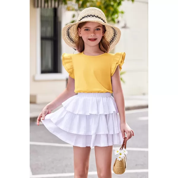 Arshiner Girls Basic Ruffle Sleeve Cute T-Shirt Stretchy Tunic Tank Tops School Blouse