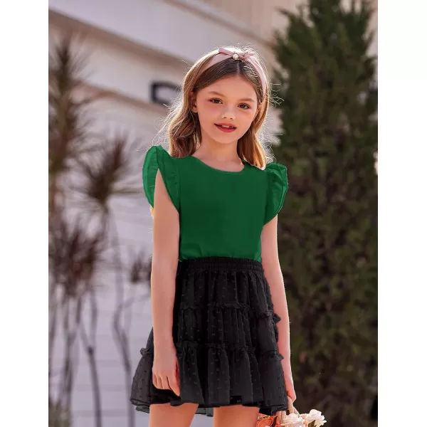 Arshiner Girls Basic Ruffle Sleeve Cute T-Shirt Stretchy Tunic Tank Tops School Blouse