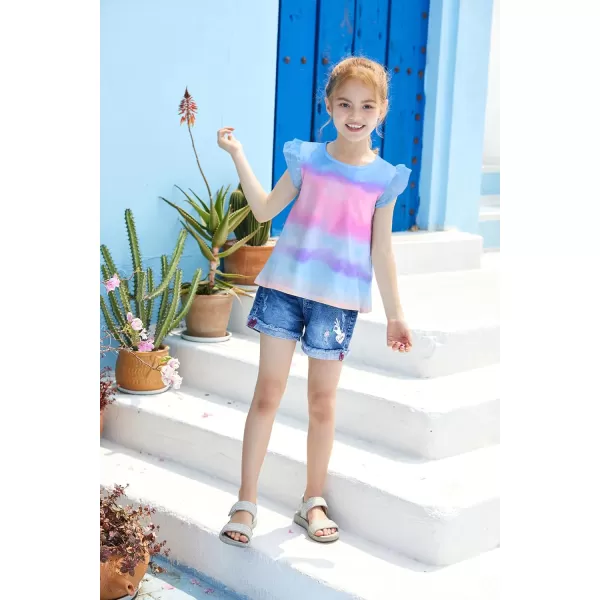 Arshiner Girls Basic Ruffle Sleeve Cute T-Shirt Stretchy Tunic Tank Tops School Blouse